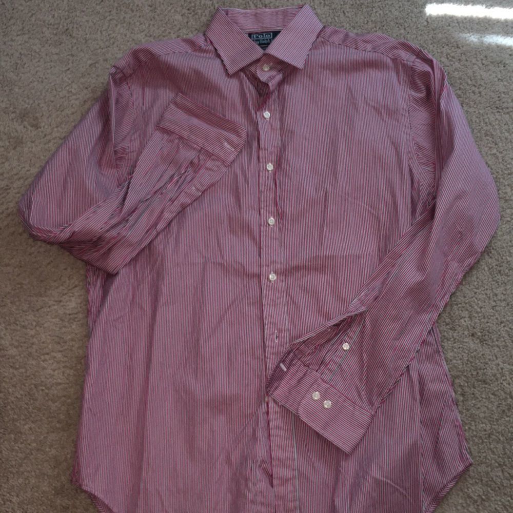 Red Stripe Regent Polo Ralph Lauren Dress Shirt L